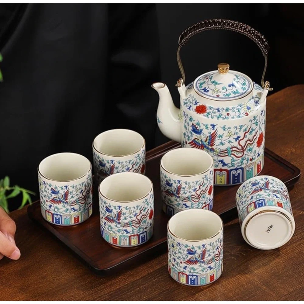 Fanquare Chinese Traditional Tea Set for 6 | Ceramic Teapot w 6 Tea Cups | New